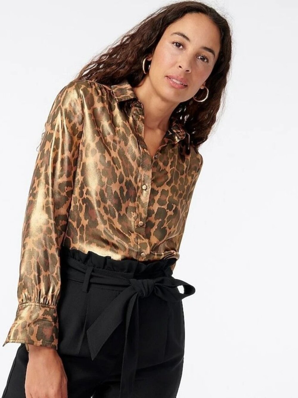 J CREW Button-Up Shirt Blouse in Shimmer Foil Leopard Print AS423 size 22 Plus